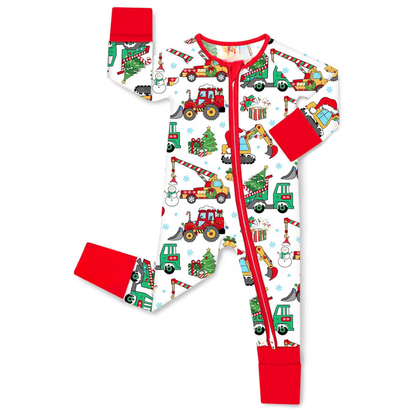 Excavator Christmas Baby Convertible Zippy Romper, Constructor Xmas Convertible Baby Romper BB0602