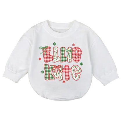 Custom Baby Name Gingham Christmas Romper Sweatshirt, Custom Christmas Baby Romper Sweater BB0937