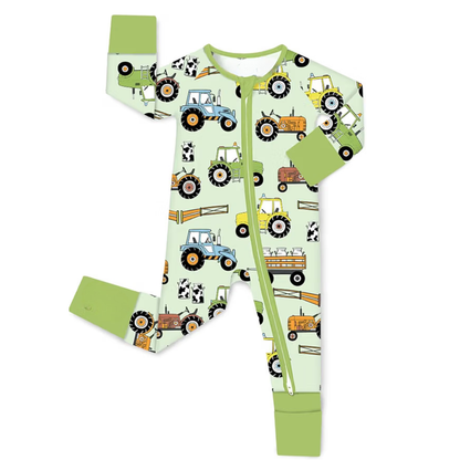 Tractor Farm Baby Romper Convertible Zipper, Tractor Lover Convertible Romper For Baby BB0604
