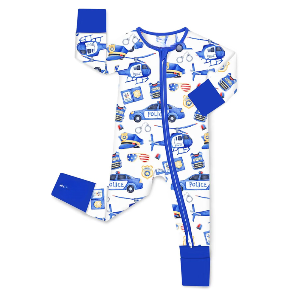 Police Car Airplane Baby Convertible Romper Zipper, Baby Police Convertible Romper BB0605
