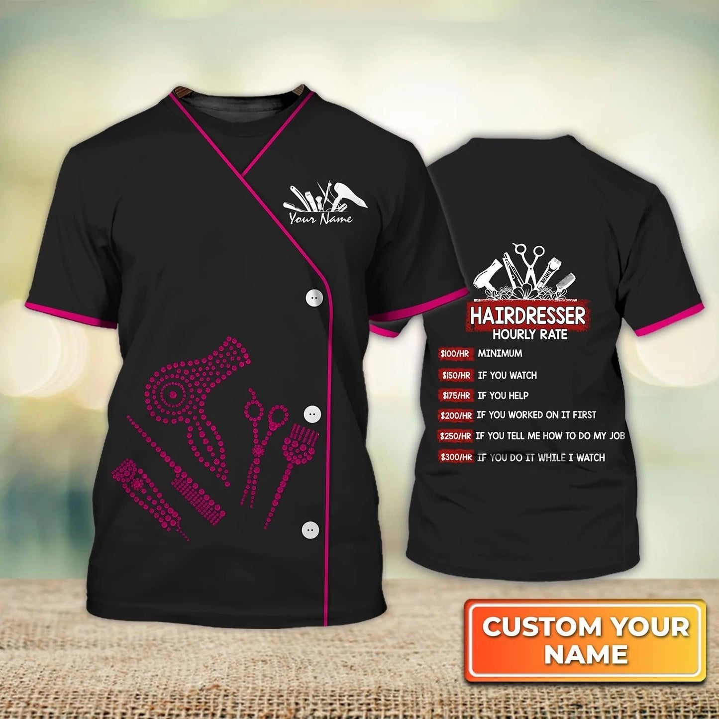 Customized 3D Barber Shirt Hand Hairdresser Stylist Tshirt Hairdresser Uniform Pink TO1938