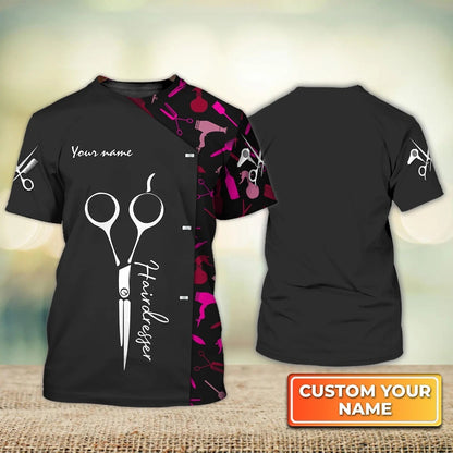 Personalized 3D Barber Tshirt Hairdresser Stylist Hairdresser Uniform Black TO1935