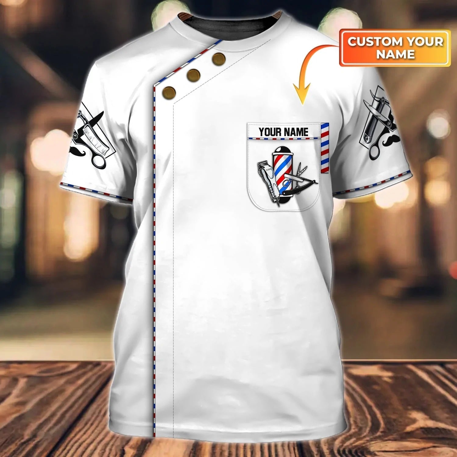 Custom With Name 3D White Barber T Shirt, White Uniform Barber
