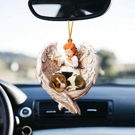 Sleeping Basset Hound Protected By Angel Car Hanging Ornament OO1114