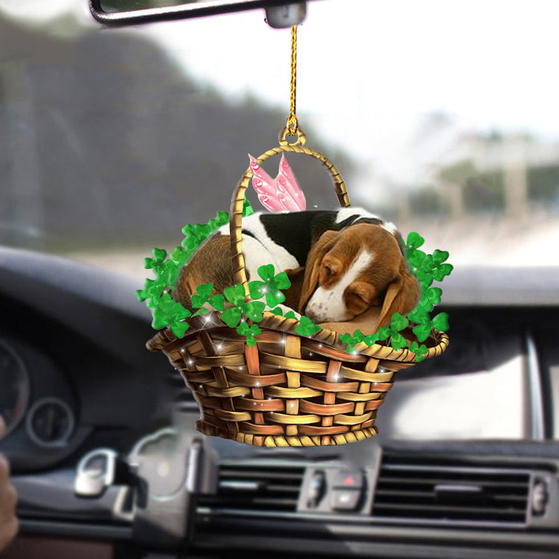 Cute Dog Ornament For Car, Basset hound Sleeping Lucky Fairy Two Sided Ornament OO0307