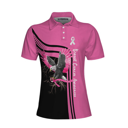 Be Stronger Than The Storm Breast Cancer Awareness Short Sleeve Women Polo Shirt, Eagle Awareness Ribbon Polo Shirt For Ladies Lasfour SO0614