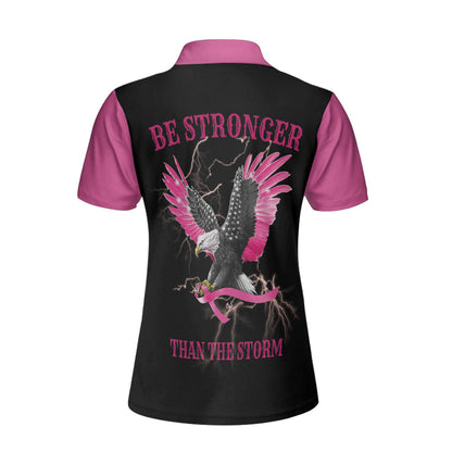 Be Stronger Than The Storm Breast Cancer Awareness Short Sleeve Women Polo Shirt, Eagle Awareness Ribbon Polo Shirt For Ladies Lasfour SO0614
