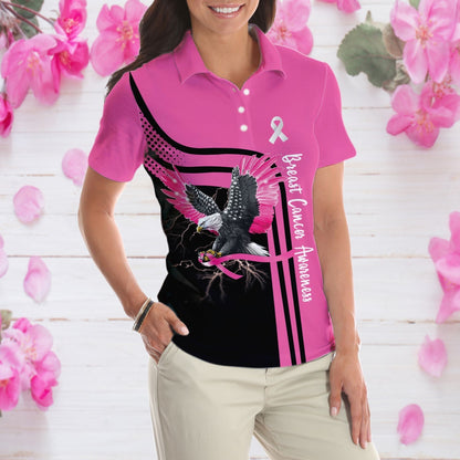 Be Stronger Than The Storm Breast Cancer Awareness Short Sleeve Women Polo Shirt, Eagle Awareness Ribbon Polo Shirt For Ladies Lasfour SO0614