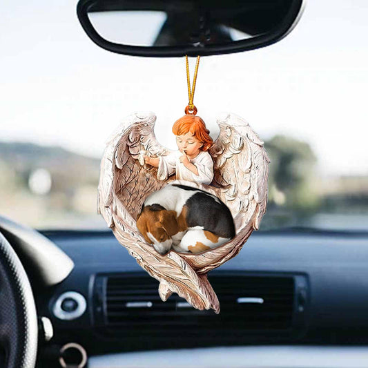 Sleeping Beagle Protected By Angel Car Hanging Ornament OO1113
