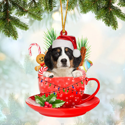 Bernese Mountain Dog In Cup Merry Christmas Ornament Flat Acrylic Dog Ornament OO1918