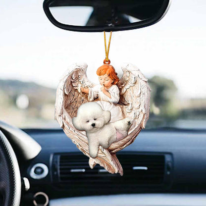 Sleeping Bichon Frise Protected By Angel Car Hanging Ornament OO1111