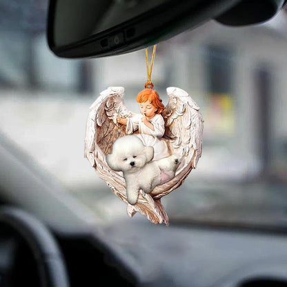 Sleeping Bichon Frise Protected By Angel Car Hanging Ornament OO1111