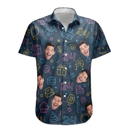 Birthday Neon Party Custom Face Funny Birthday Gift - Custom Photo Hawaiian Shirts HA0025