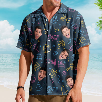 Birthday Neon Party Custom Face Funny Birthday Gift - Custom Photo Hawaiian Shirts HA0025