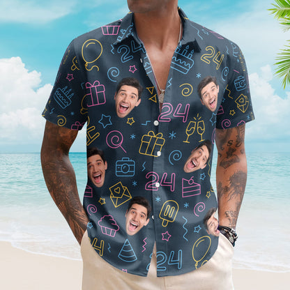 Birthday Neon Party Custom Face Funny Birthday Gift - Custom Photo Hawaiian Shirts HA0025