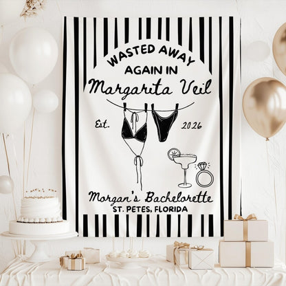 Wasted Away Again In Margarita Veil Personalized Cocktail Bachelorette Party Banner, Custom Bachelorette Banner WD0531
