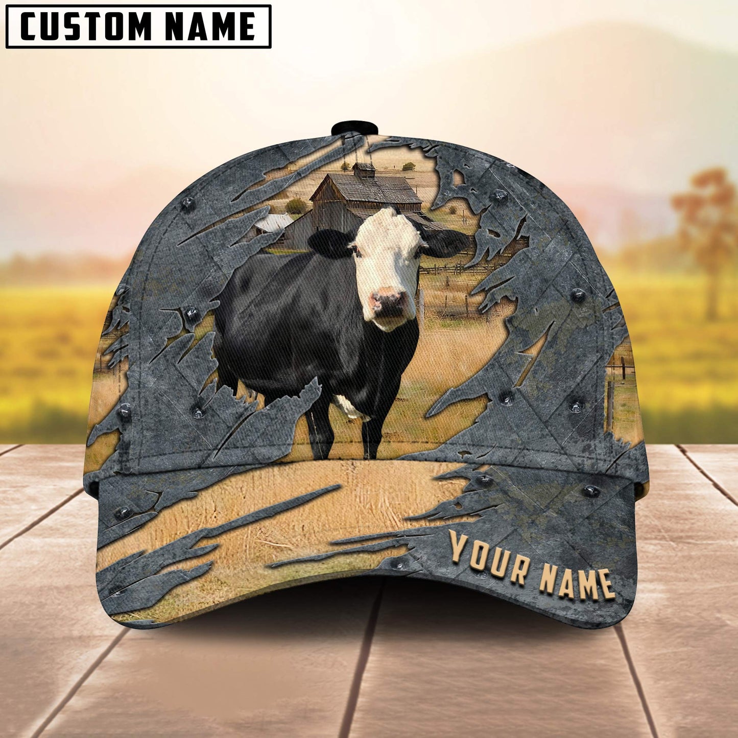 Black Baldy Customized Name 3D Cap 3D All Over Print Baseball Cap, Cap For Farm Lovers, Animal Cap, Leather Pattern Cap CA3214