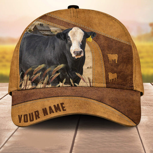 Custom Name Blaze Faced Simmental Cale 3D Cap 3D All Over Print Baseball Cap, Cap For Farm Lovers, Animal Cap, Leather Pattern Cap CA3043