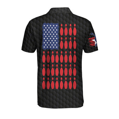 Black American Flag Bowling Custom Polo Shirt, Personalized American Flag Bowling Shirt For Bowling Fans Lasfour SO0557