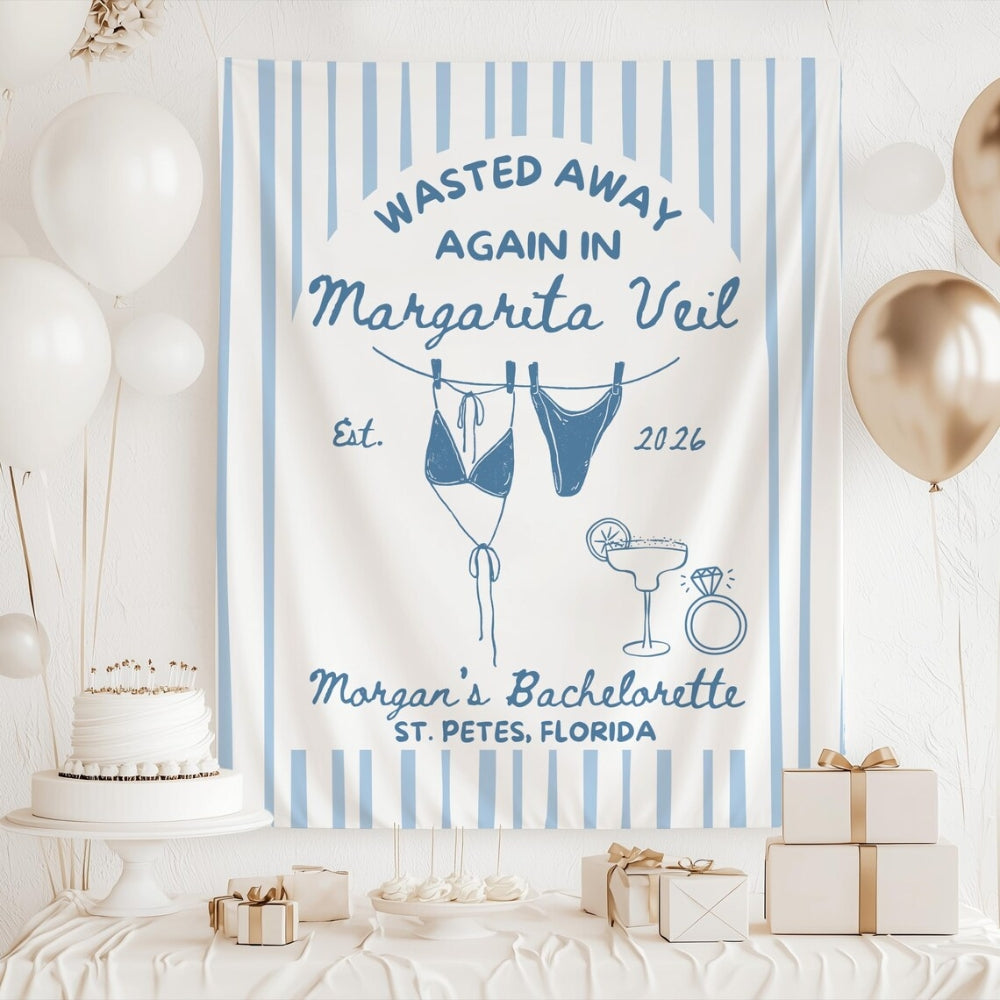 Wasted Away Again In Margarita Veil Personalized Cocktail Bachelorette Party Banner, Custom Bachelorette Banner WD0531