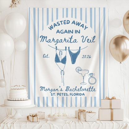 Wasted Away Again In Margarita Veil Personalized Cocktail Bachelorette Party Banner, Custom Bachelorette Banner WD0531