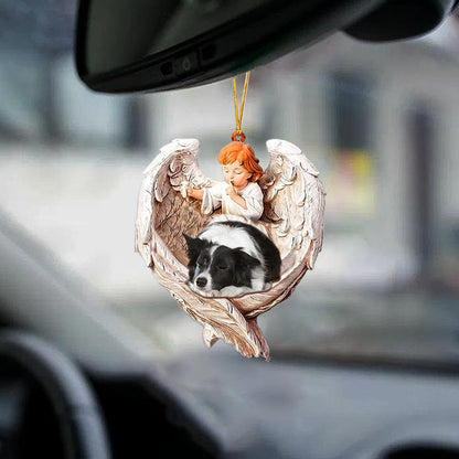 Cute Dog Hanging Ornaments Border Collie Sleeping Protected By Angel Car Hanging Ornament OO1110