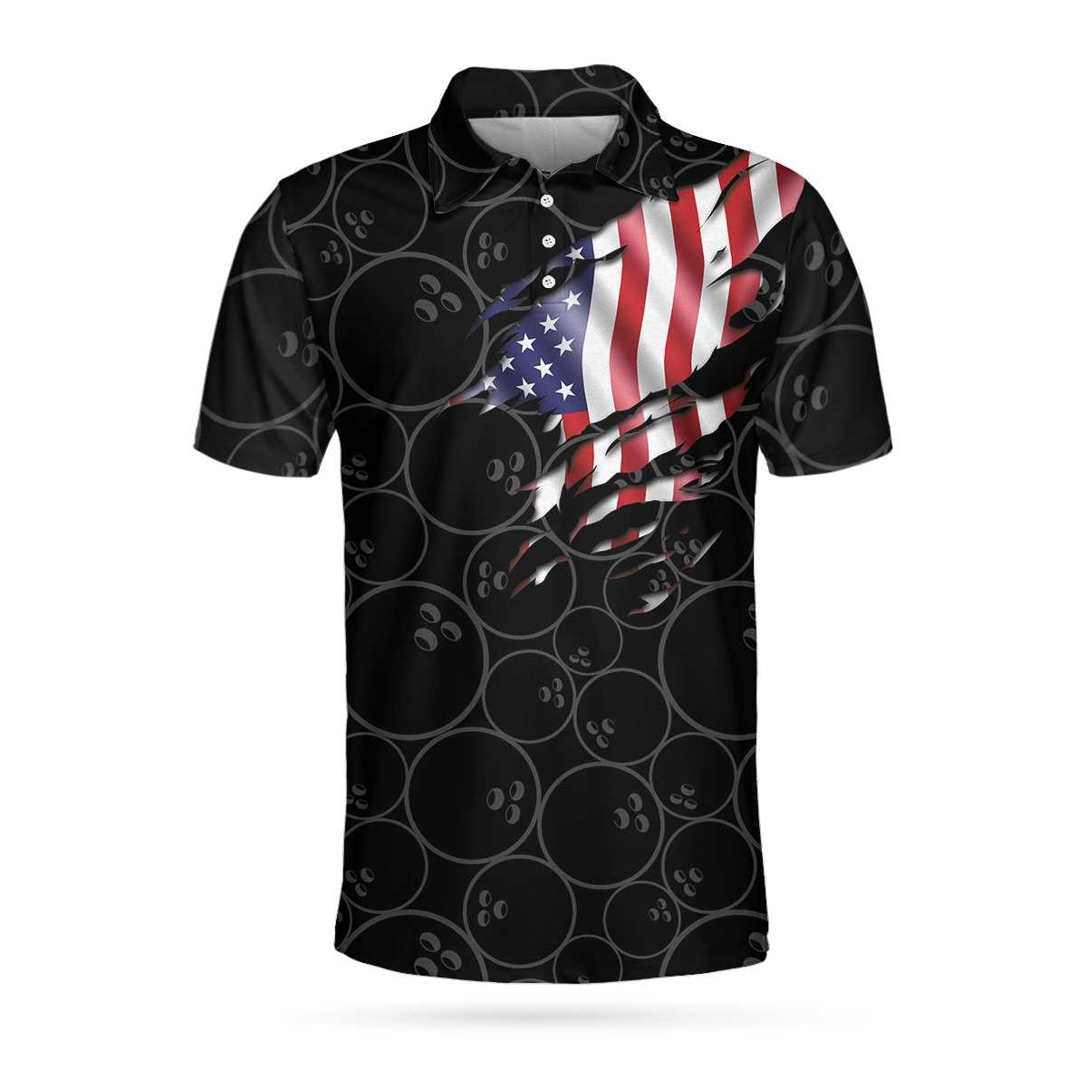 Bowling American Flag Short Sleeve Polo Shirt, Bowling Ball Pattern Usa Flag Polo Shirt, Bowling Team Uniform SO0688