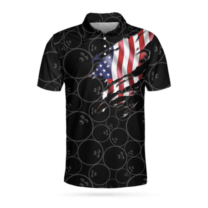 Bowling American Flag Short Sleeve Polo Shirt, Bowling Ball Pattern Usa Flag Polo Shirt, Bowling Team Uniform SO0688