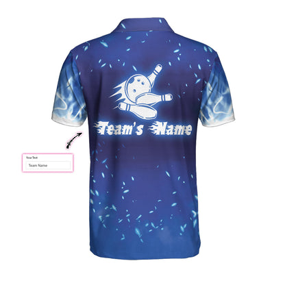 Bowling On Blue Fire Custom Polo Shirt, Blue Custom Bowling Shirt For Adults, Personalized Bowling Gift Lasfour SO0514