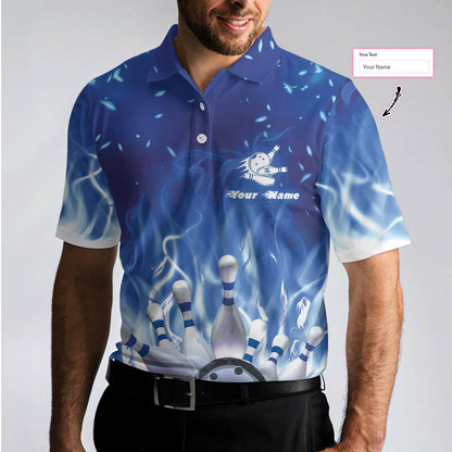 Bowling On Blue Fire Custom Polo Shirt, Blue Custom Bowling Shirt For Adults, Personalized Bowling Gift Lasfour SO0514