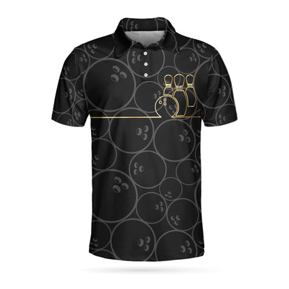 Bowling Pattern And Golden Polo Shirt, Bowling Ball Background Polo Shirt, Best Bowling Shirt For Men Lasfour SO1421
