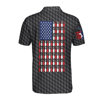 Bowling Pin American Flag Polo Shirt, Black Ten Pin Bowling Polo Shirt, Bowling Gift Idea For Bowlers Lasfour SO0902