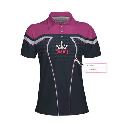 Bowling Team In Pink Custom Short Sleeve Women Polo Shirt, Personalized Bowling Shirt For Ladies, Custom Bowling Gift Idea SO0716