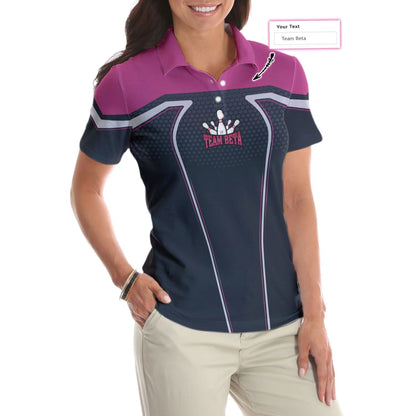 Bowling Team In Pink Custom Short Sleeve Women Polo Shirt, Personalized Bowling Shirt For Ladies, Custom Bowling Gift Idea SO0716