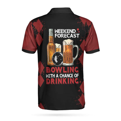 Bowling With A Chance Of Drinking Polo Shirt, Red And Black Bowling Shirt For Men, Bowling Beer Polo Shirt Lasfour SO0905