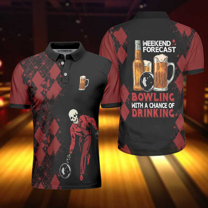 Bowling With A Chance Of Drinking Polo Shirt, Red And Black Bowling Shirt For Men, Bowling Beer Polo Shirt Lasfour SO0905