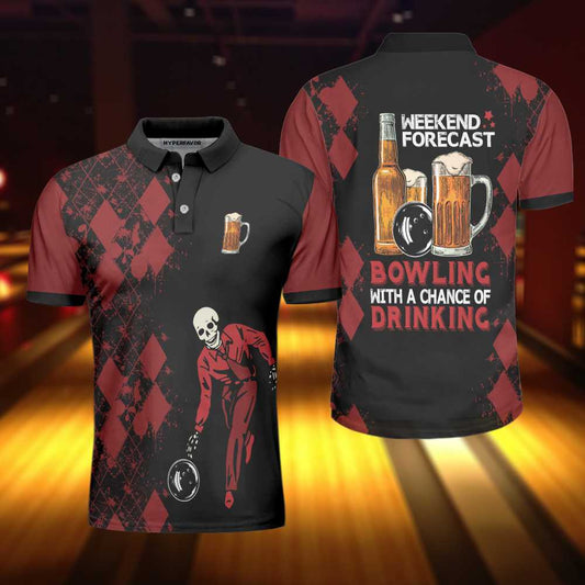 Bowling With A Chance Of Drinking Polo Shirt, Red And Black Bowling Shirt For Men, Bowling Beer Polo Shirt Lasfour SO0905