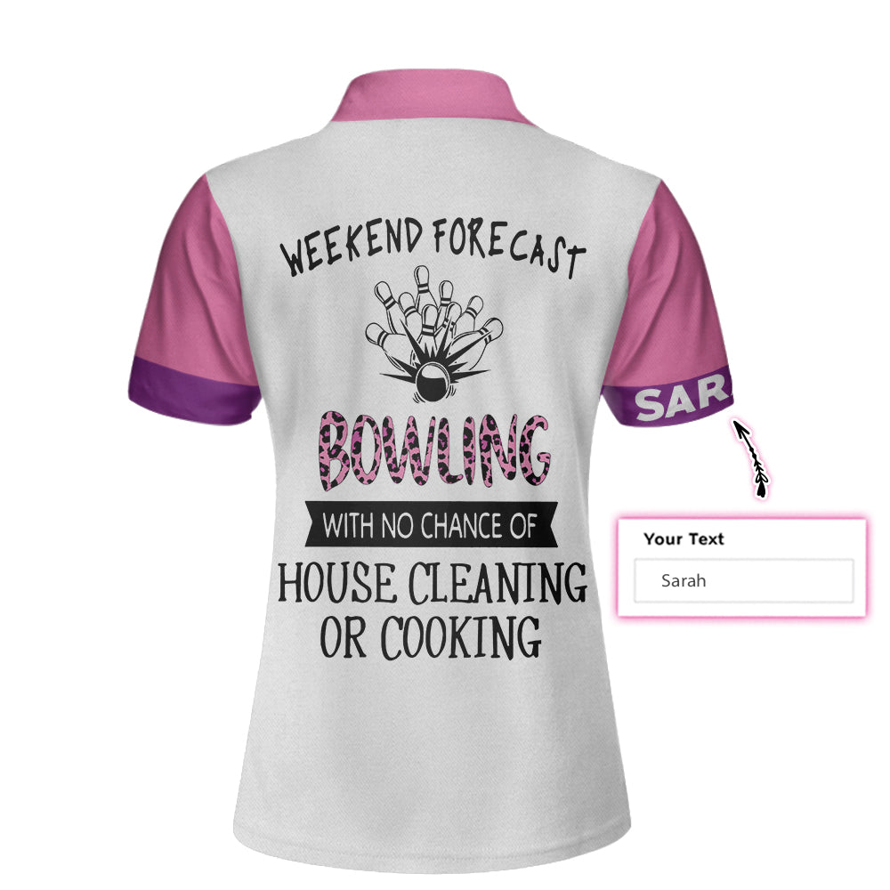 Bowling With No Chance Of House Cleaning Custom Short Sleeve Women Polo Shirt, Pink Leopard Bowling Shirt Lasfour SO1062
