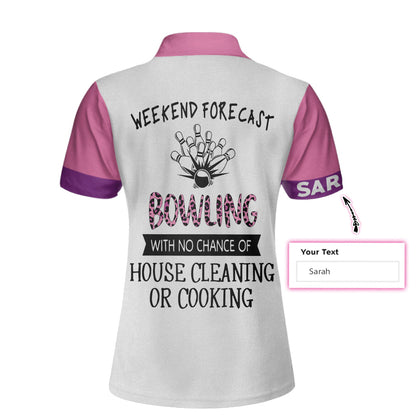 Bowling With No Chance Of House Cleaning Custom Short Sleeve Women Polo Shirt, Pink Leopard Bowling Shirt Lasfour SO1062