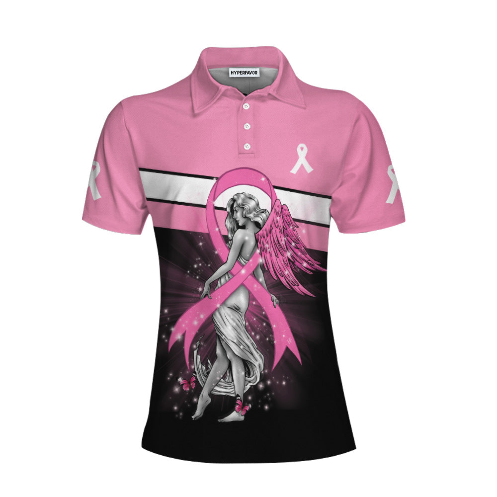 Breast Cancer Angel Breast Cancer Awareness Short Sleeve Women Polo Shirt Lasfour SO1060