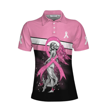 Breast Cancer Angel Breast Cancer Awareness Short Sleeve Women Polo Shirt Lasfour SO1060