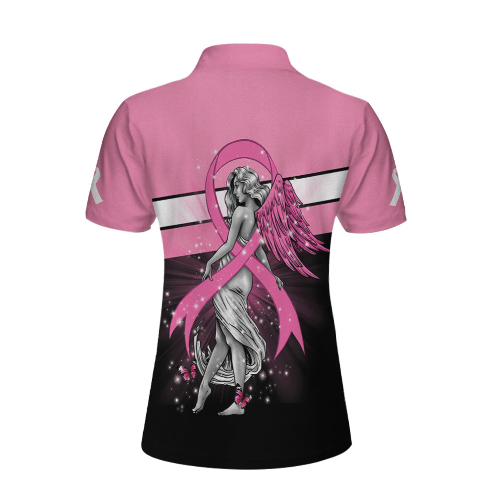 Breast Cancer Angel Breast Cancer Awareness Short Sleeve Women Polo Shirt Lasfour SO1060