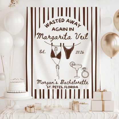 Wasted Away Again In Margarita Veil Personalized Cocktail Bachelorette Party Banner, Custom Bachelorette Banner WD0531