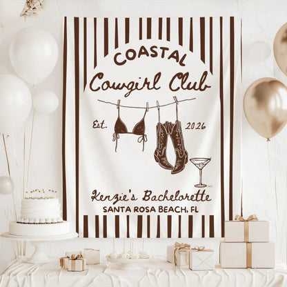 Coastal Cowgirl Club Personalized Bachelorette Banner, Custom Western Beach Bachelorette Party Banner WD0534