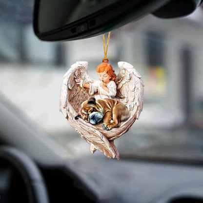 Car Hanging Ornament Bulldog Sleeping Protected By Angel OO1105
