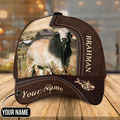 Brahman Customized Name Leather Paern 3D Cap 3D All Over Print Baseball Cap, Cap For Farm Lovers, Animal Cap, Leather Pattern Cap CA0056