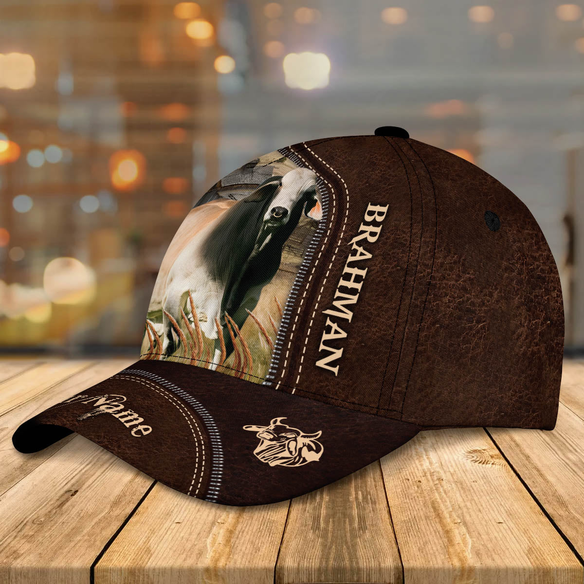 Brahman Customized Name Leather Paern 3D Cap 3D All Over Print Baseball Cap, Cap For Farm Lovers, Animal Cap, Leather Pattern Cap CA0056