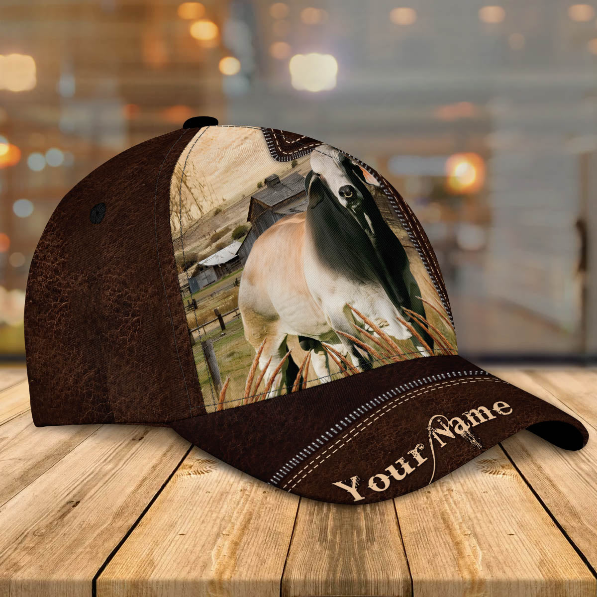 Brahman Customized Name Leather Paern 3D Cap 3D All Over Print Baseball Cap, Cap For Farm Lovers, Animal Cap, Leather Pattern Cap CA0056