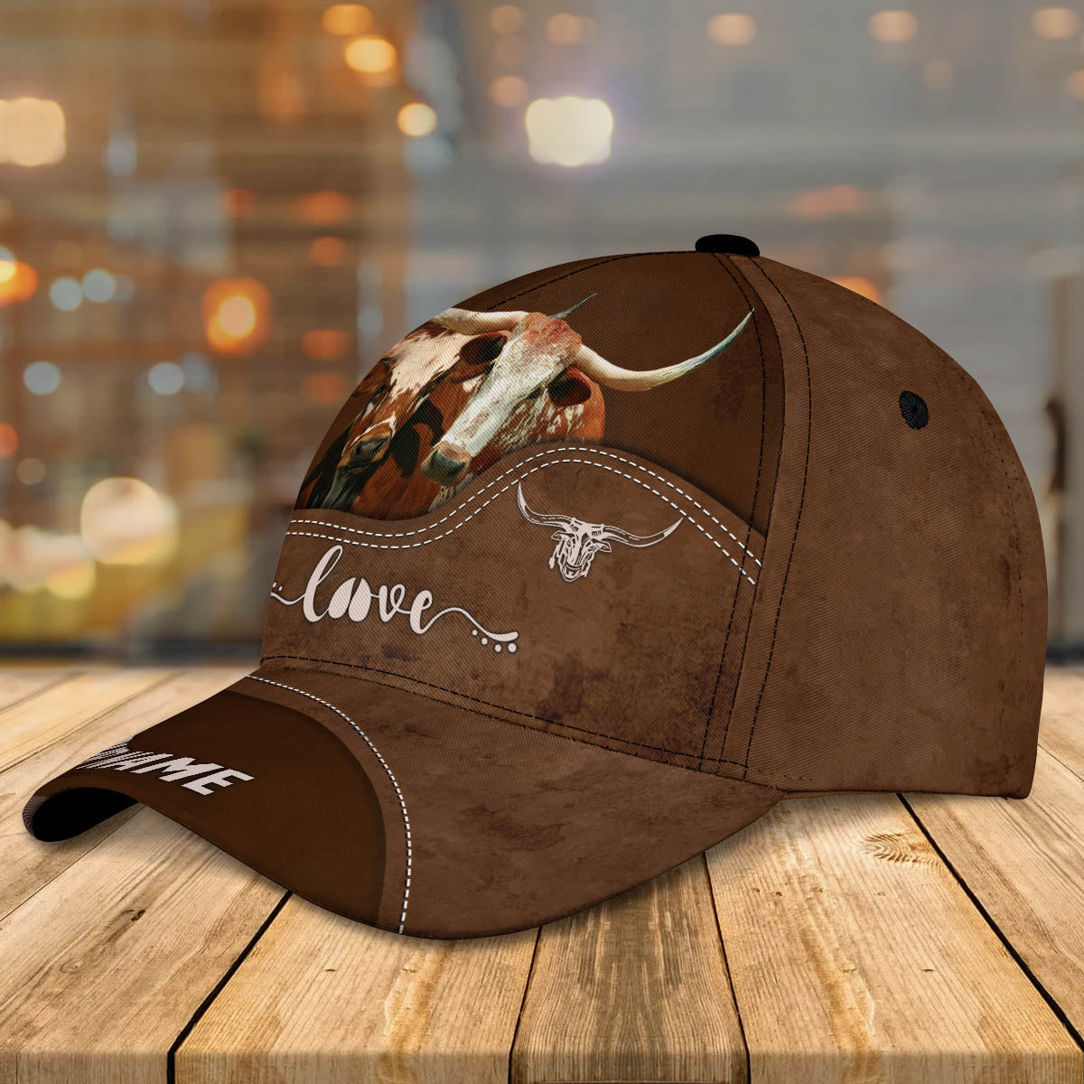 Texas Longhorn Love Leather Pattern Customized Name Cap CA0087