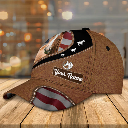 Brown Horse Leather Pattern American Customized Name Cap CA0170